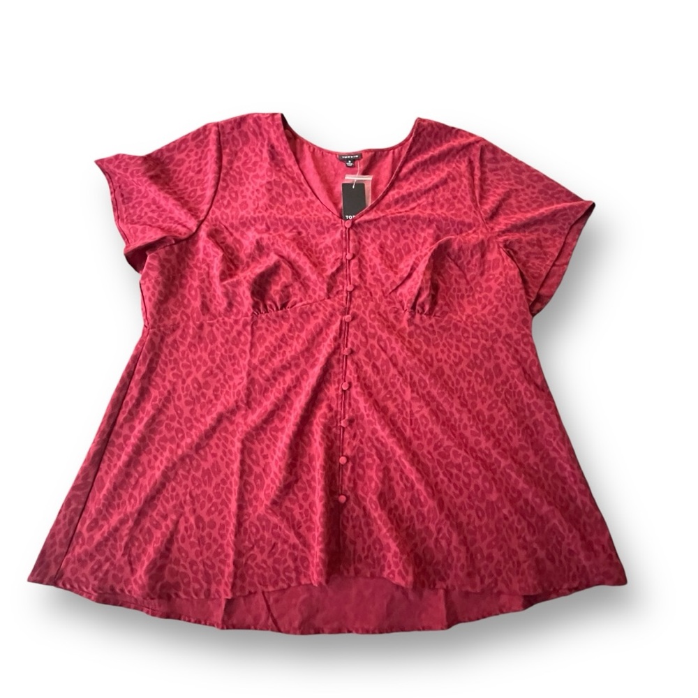Torrid Red Leopard Print Short Sleeve Chablis Blouse Women’s Size 3X NWT Office